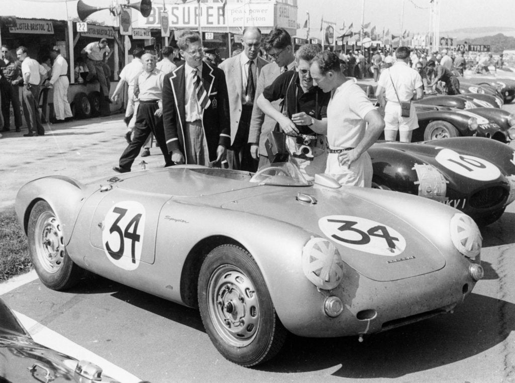 Detail of Stirling Moss with Porsche RSK, Goodwood, Sussex, 1955 by Unknown
