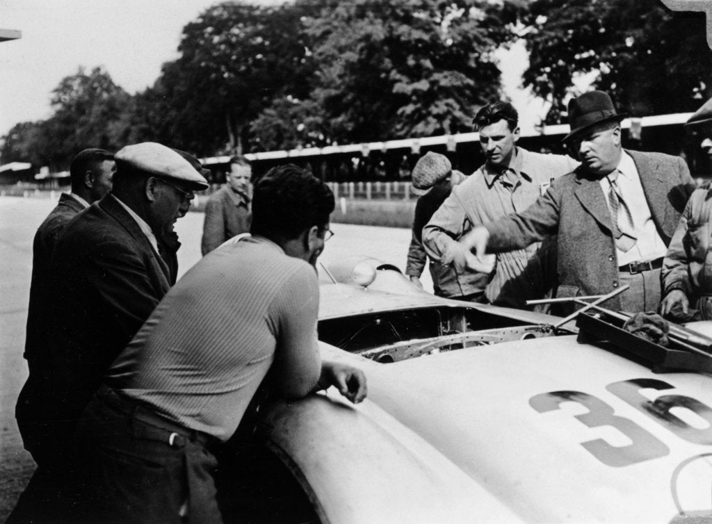 Detail of Alfred Neubauer with a Mercedes, Avus motor racing circuit, Berlin, Germany, 1938 by Unknown