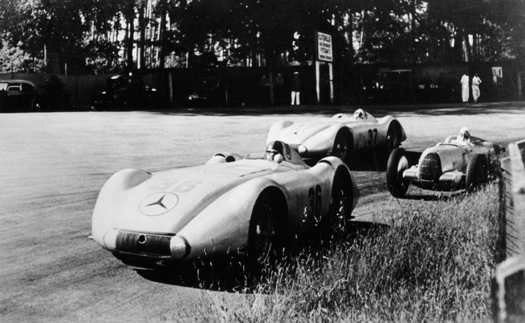 Detail of Mercedes Streamliner cars competing in the Avusrennen, Berlin, 1937 by Unknown
