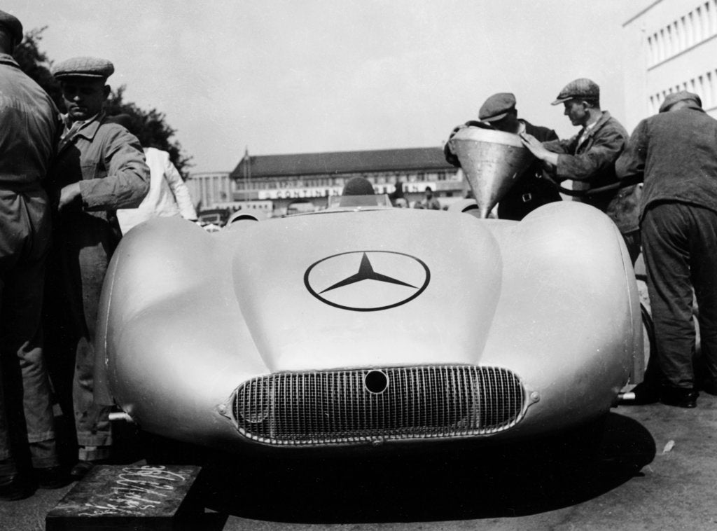 Detail of Mercedes Streamliner car at Avus motor racing circuit, Berlin, Germany, c1937 by Unknown