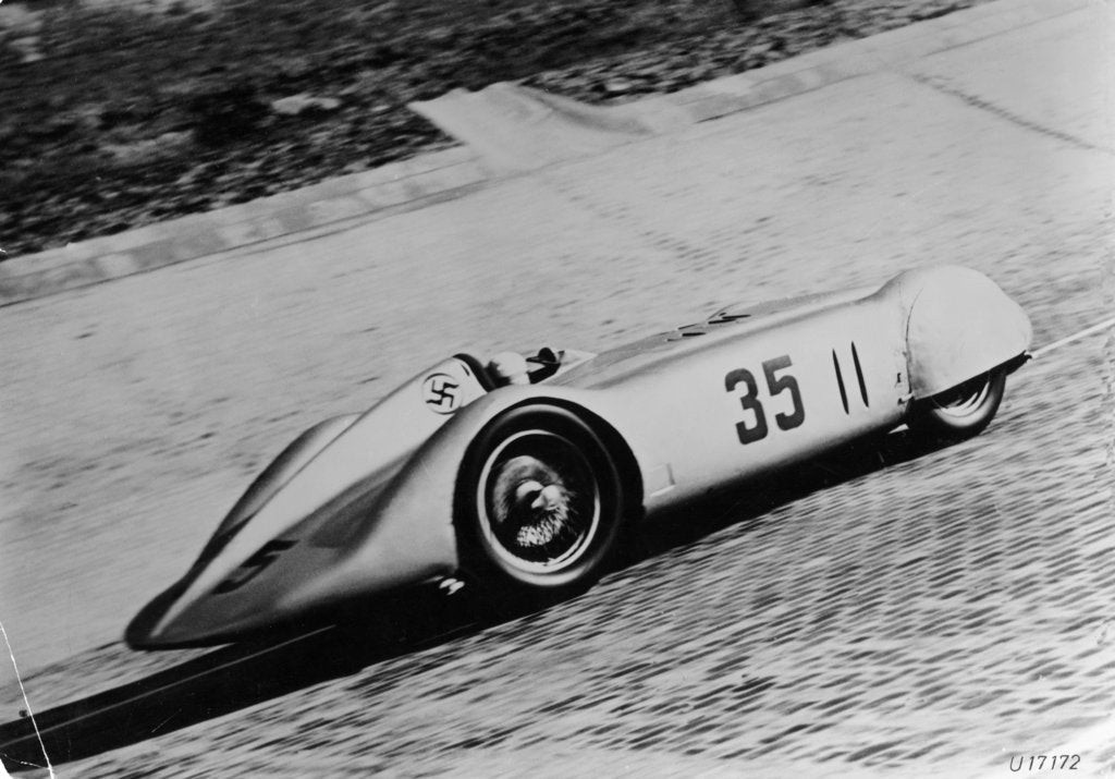 Detail of Mercedes Streamliner car of Rudolf Caracciola in the Avusrennen race, Berlin, Germany, 1937 by Unknown