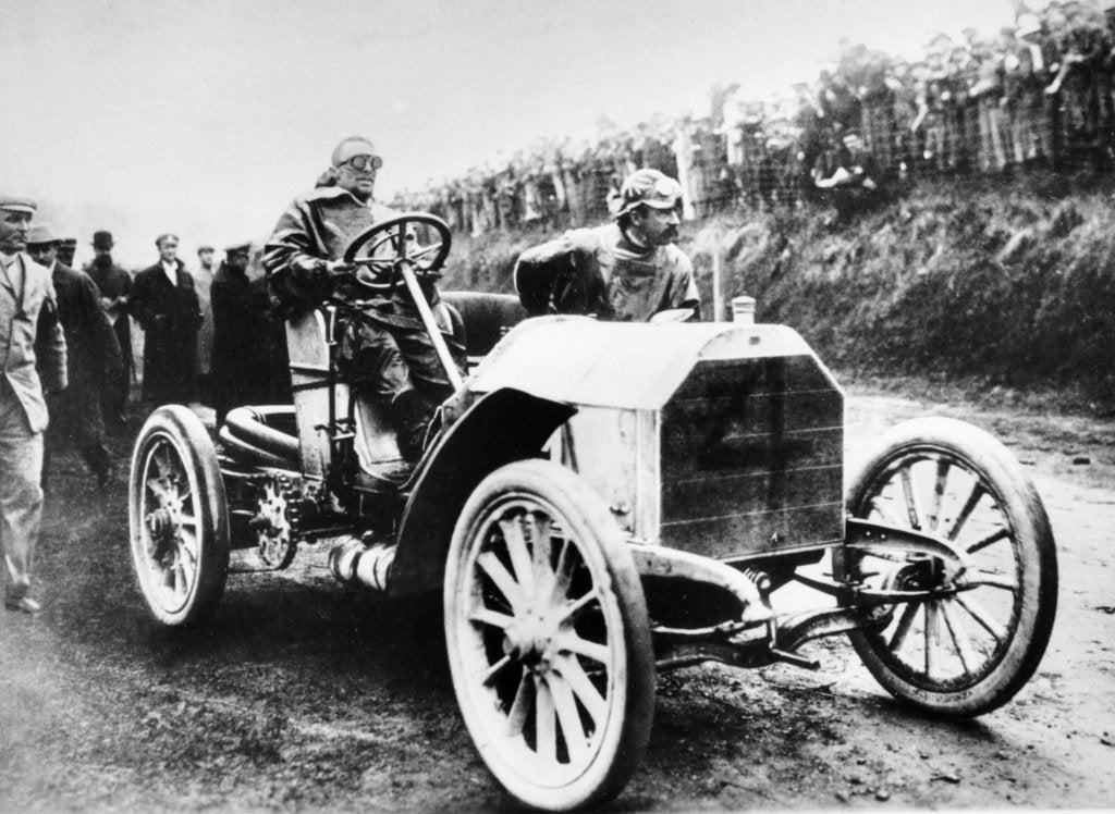 Detail of Camille Jenatzy in his 60 hp Mercedes, winner of the Gordon Bennett Race, Athy, Ireland, 1903 by Unknown