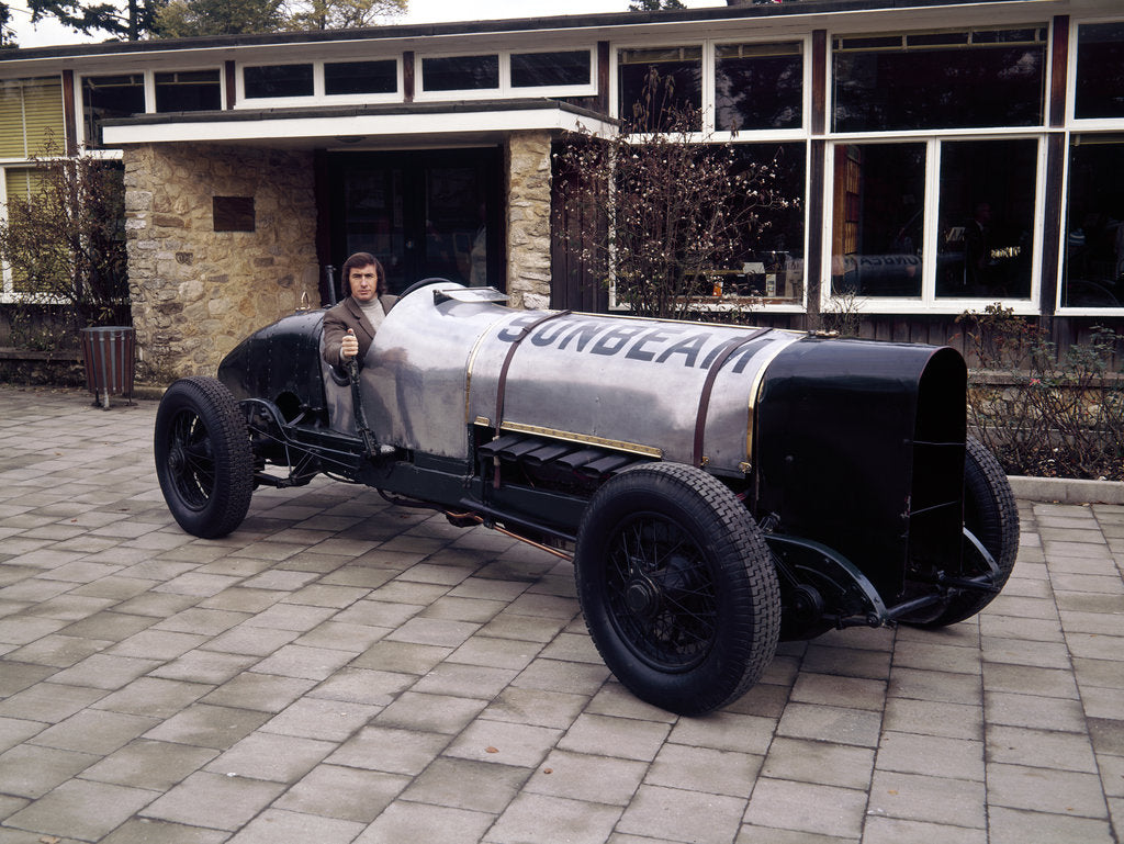 Detail of Jackie Stewart at the wheel of a 1920 Sunbeam 350hp by Unknown