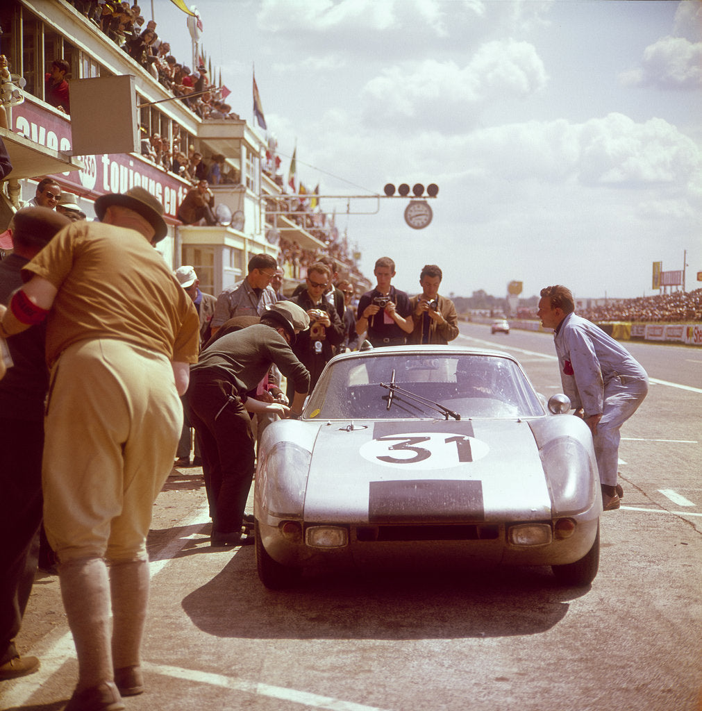 Detail of A Porsche 904/4 GTS in the pits, Le Mans, France, 1964 by Unknown
