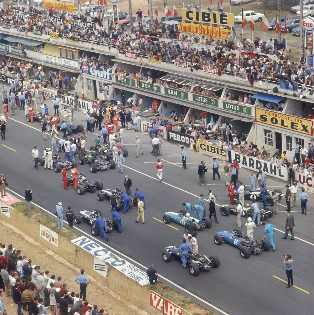 Detail of Cars lining up on the starting grid, French Grand Prix, Le Mans, France, 1967 by Unknown