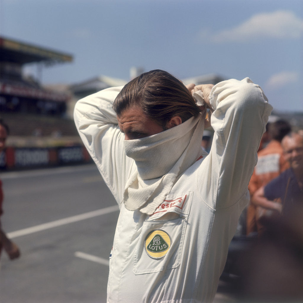Detail of Graham Hill getting ready for the French Grand Prix by Anonymous