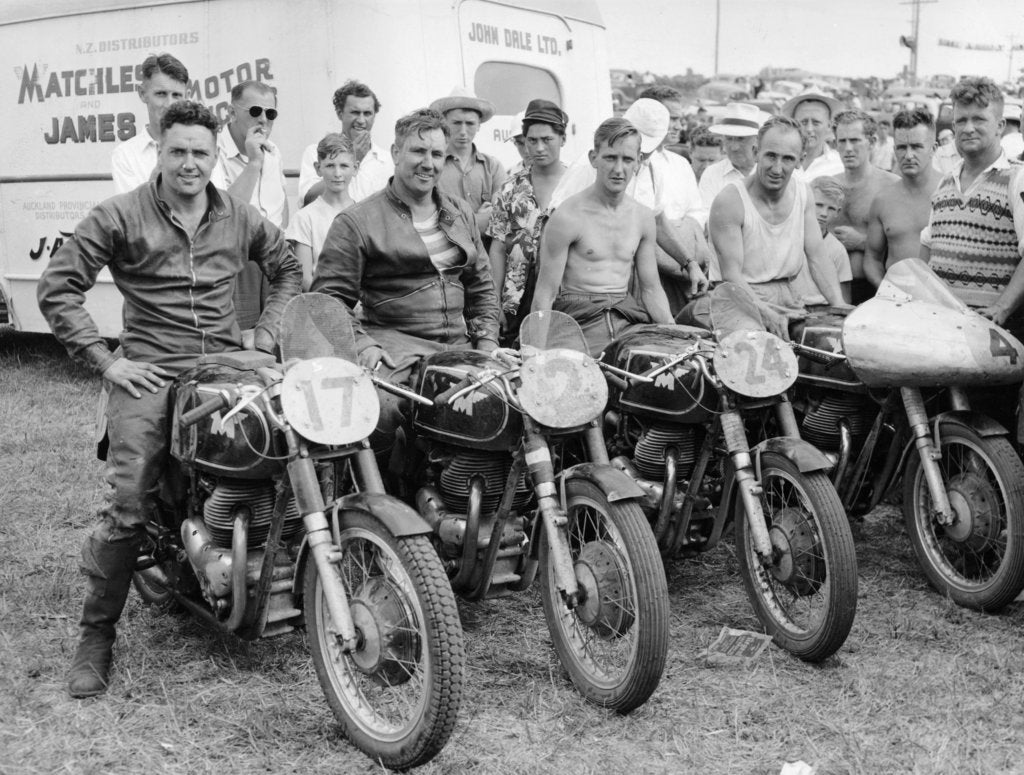 Detail of Matchless motorbike racing team by Unknown