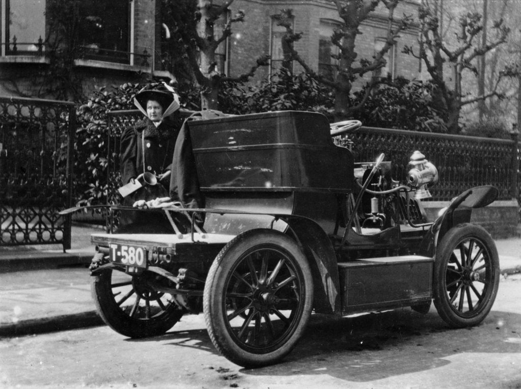 Detail of A 1904 De Dion car parked in a street, (c1904?) by Unknown
