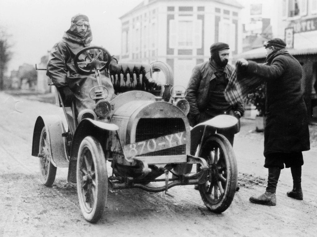 Detail of A Grégoire car and its driver, Concours des Voiturettes, 1905 by Unknown