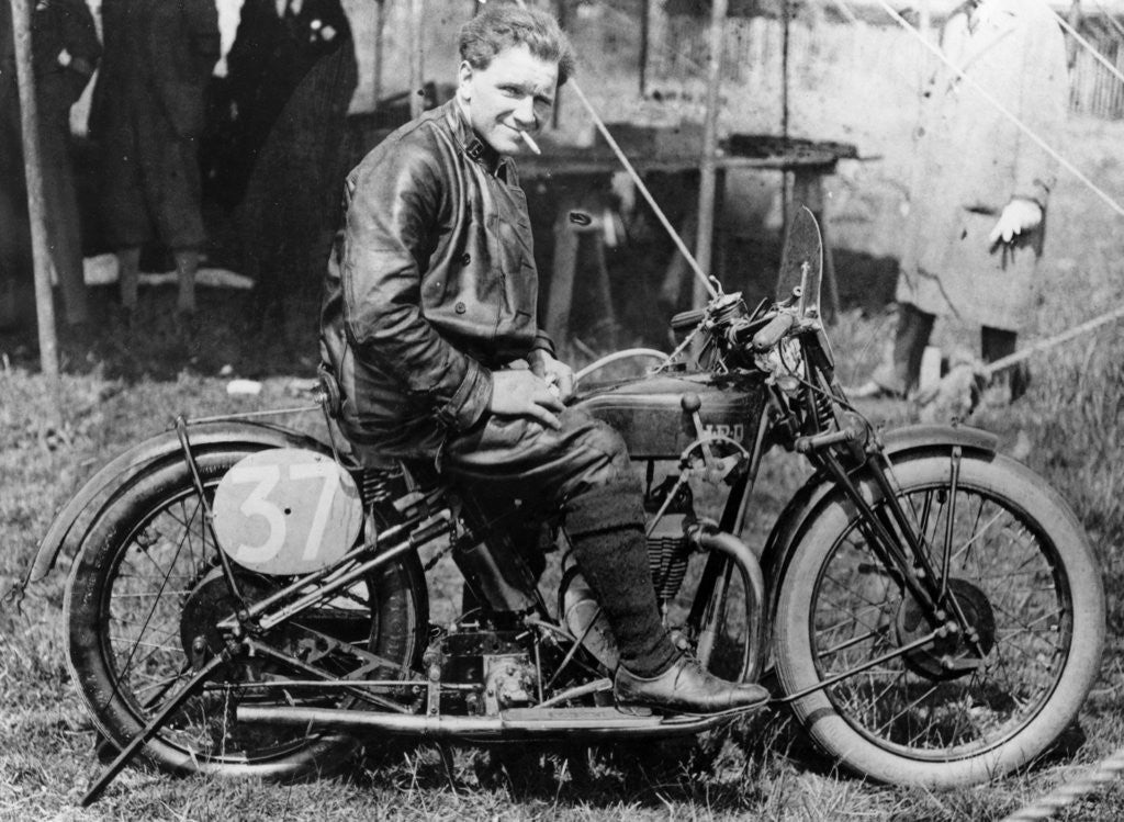 Detail of FW Dixon with a HRD motorbike by Anonymous