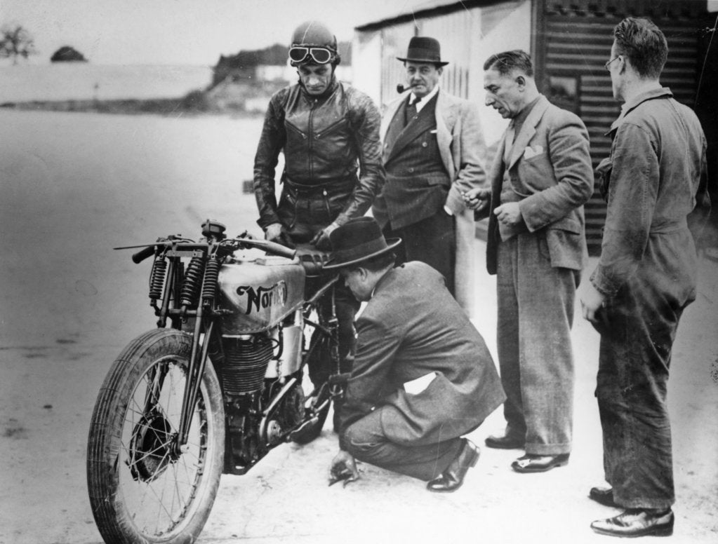 Detail of Jimmy Guthrie riding a Norton, (1930s?) by Unknown