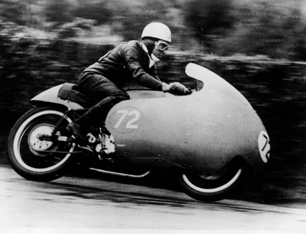 Detail of Possibly Bill Lomas, on a Moto Guzzi V8, 1957 by Unknown