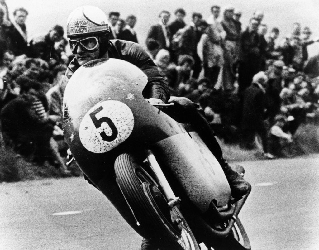 Detail of Mike Hailwood, on an MV Agusta, winner of the Isle of Man Senior TT, 1964 by Unknown