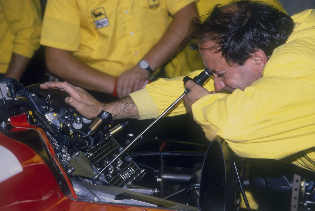 Detail of Mechanic at work in the Ferrari pits, 1988 by Unknown