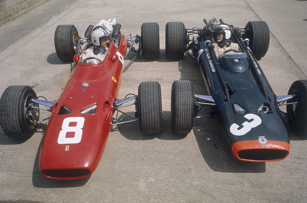 Detail of Chris Amon and Jackie Stewart at the British Grand Prix, Silverstone, Northamptonshire, 1967 by Unknown