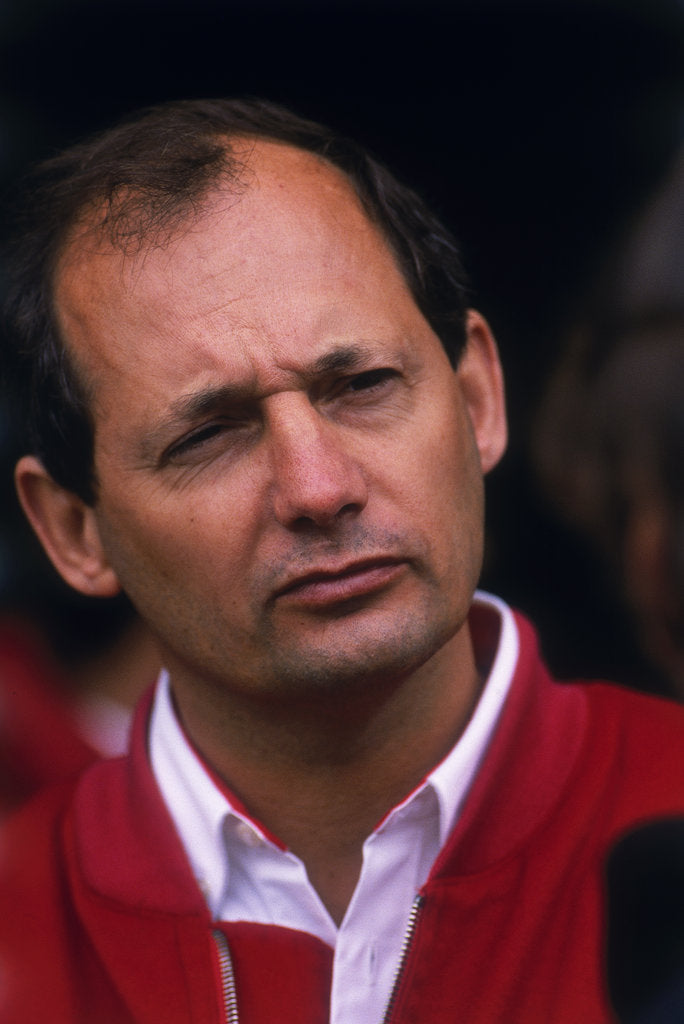 Detail of Ron Dennis, McLaren Formula 1 team manager, British Grand Prix, Silverstone, Northamptonshire, 1989 by Unknown