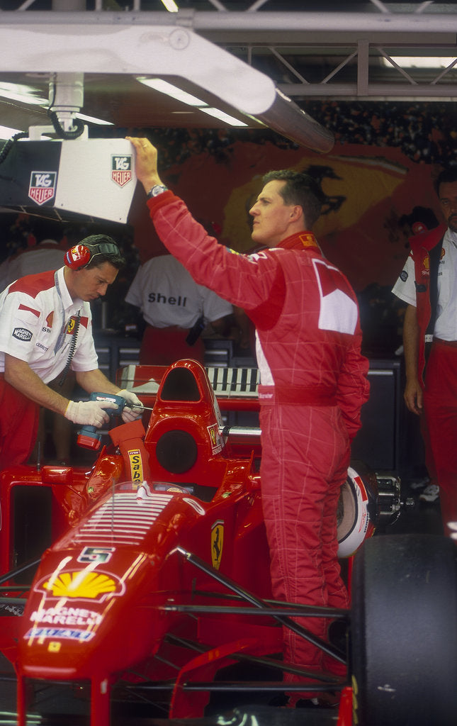 Detail of Michael Schumacher with Ferrari, British Grand Prix, Silverstone, Northamptonshire, 1997 by Unknown