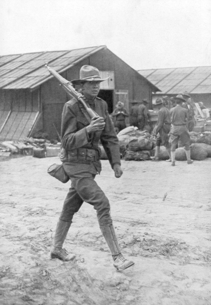 Detail of An American soldier on sentry duty, Saint Nazaire, France by Anonymous