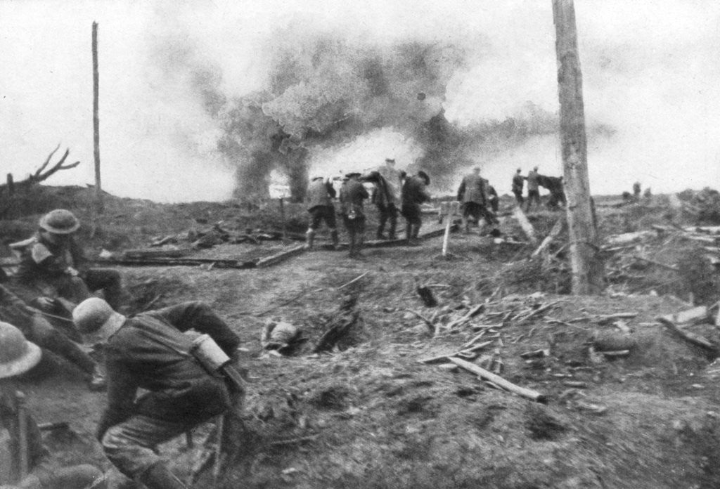 Detail of Allied troops and German prisoners at the Menin Road, near Ypres, Belgium by Anonymous