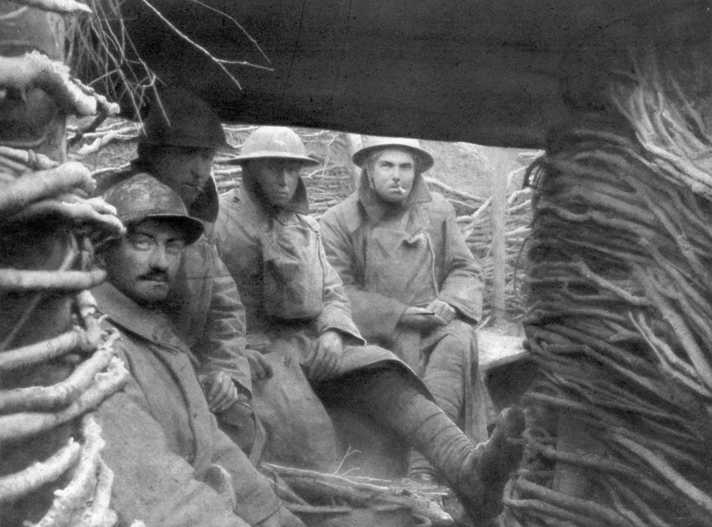 Detail of American and French troops in a trench at the front by Anonymous
