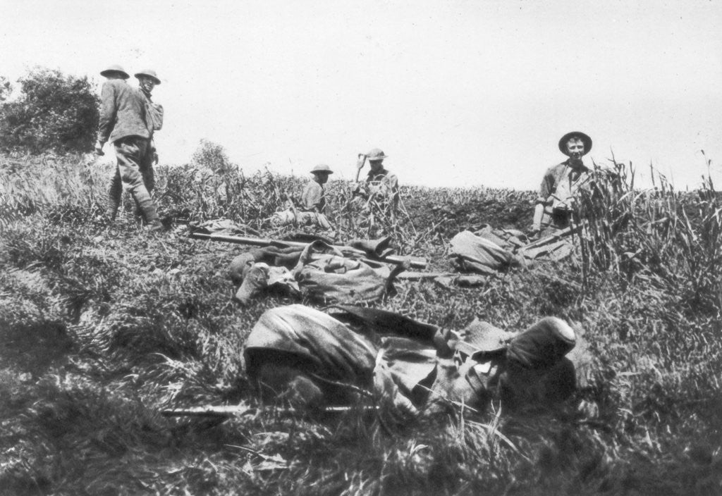 Detail of American marines digging trenches, Lucy-le-Bocage, France by Anonymous