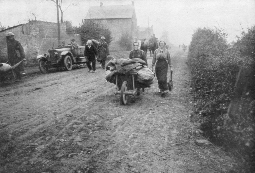 Detail of A British soldier helping a woman return to her village, France by Anonymous