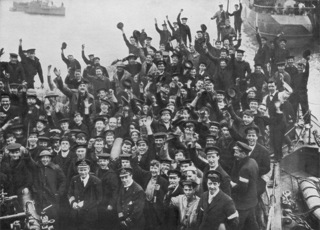Detail of The crew of HMS Vindictive celebrating the Zeebrugge Raid on 23 April 1918 by Anonymous
