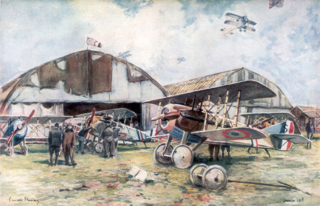Detail of French Fighter Squadron Aerodrome by Francois Flameng
