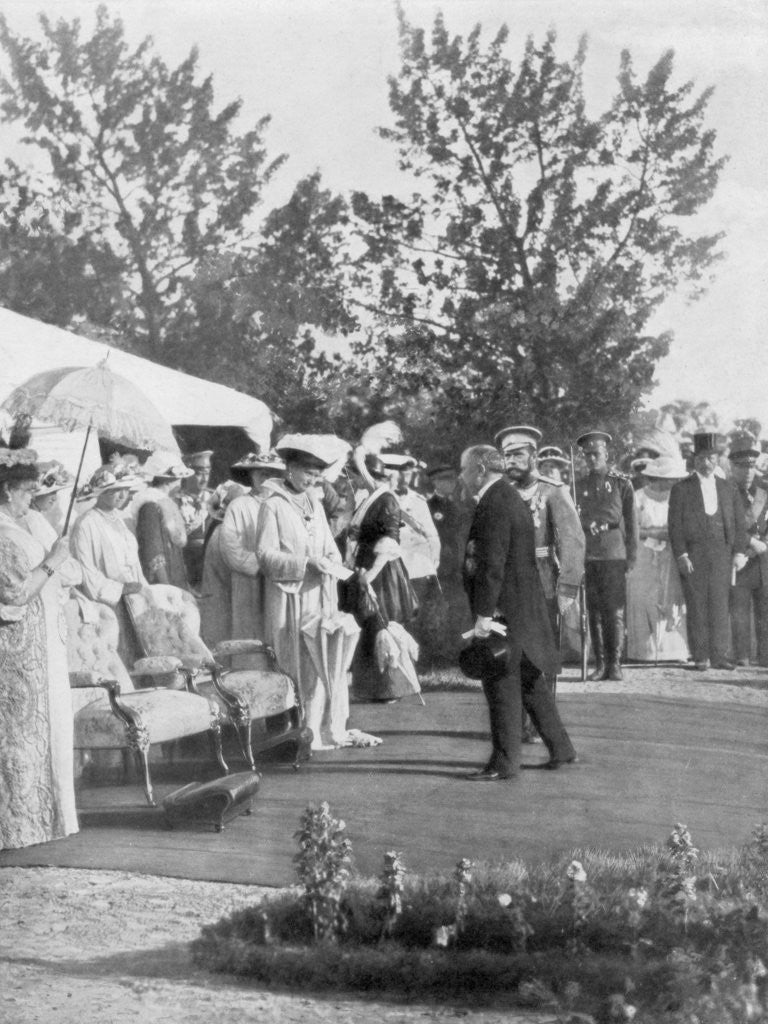 Detail of Tsar Nicholas II with visiting French President Poincare, Krasnoye Selo, Russia by Anonymous