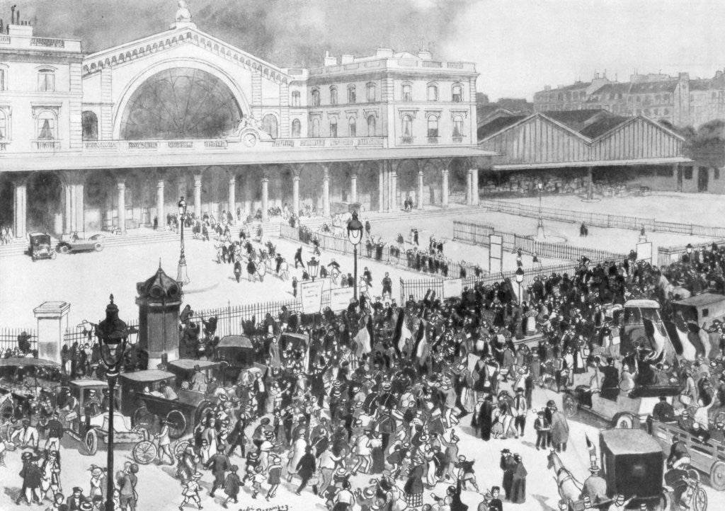 The Gare de l'Est railway station during the period of mobilization, Paris, France by Andre Devambez