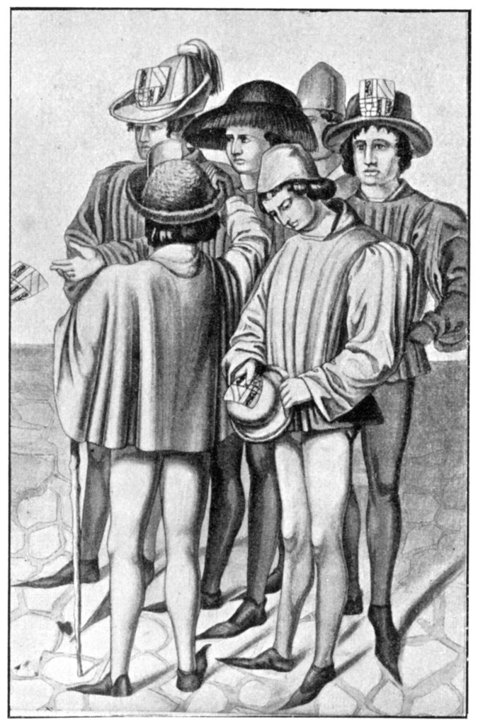 Detail of Men wearing favours in their hats by Anonymous