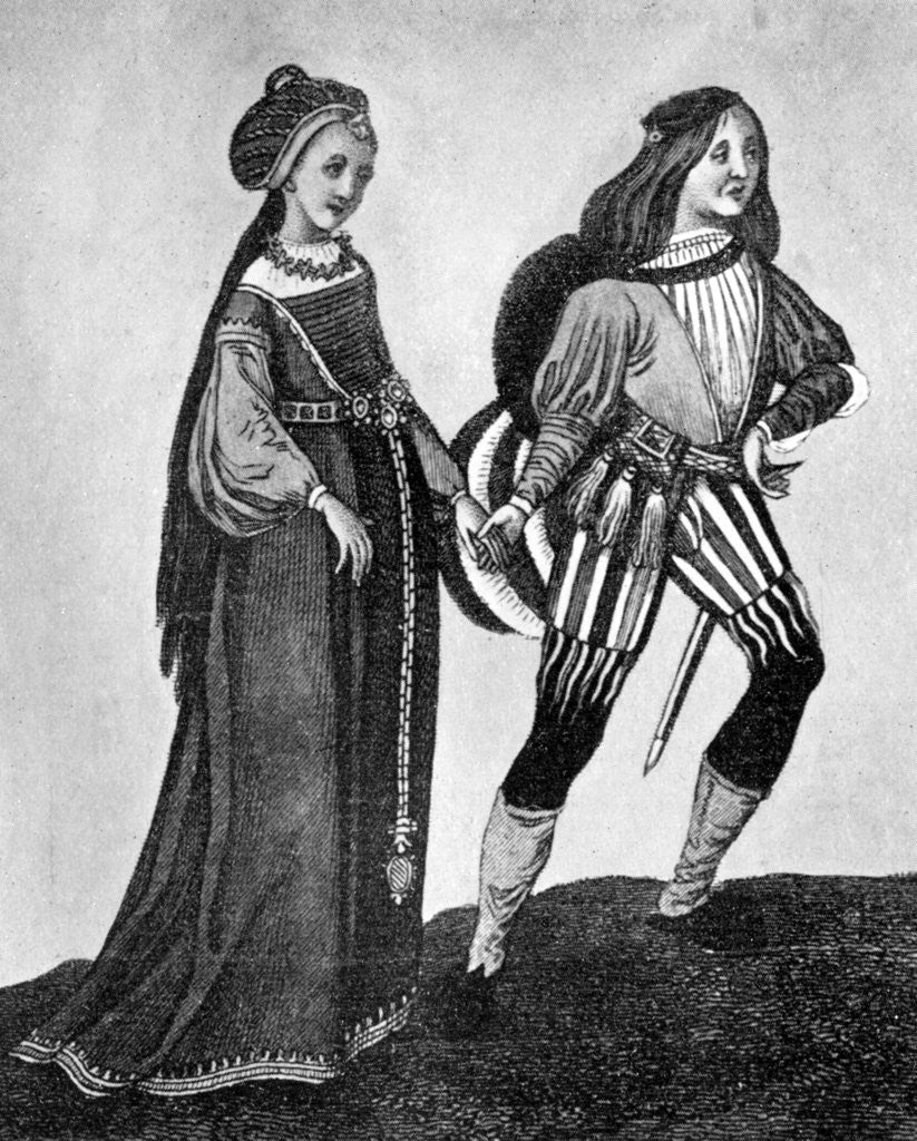 Detail of Male and female costume by Anonymous