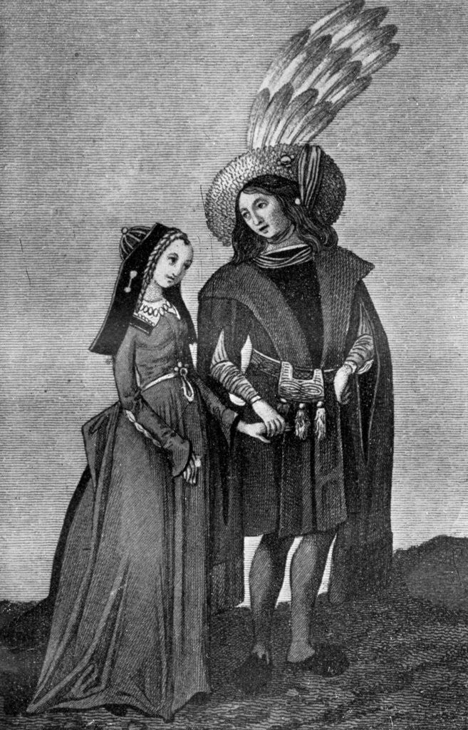 Detail of Male and female costume by Anonymous