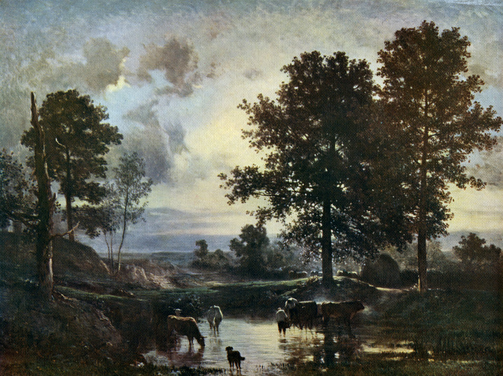 Detail of Watering Cattle by Constant Troyon