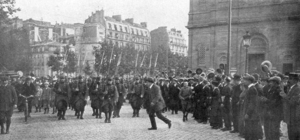 Detail of Mobilized French troops marching in Paris, France, August 1914 by Anonymous