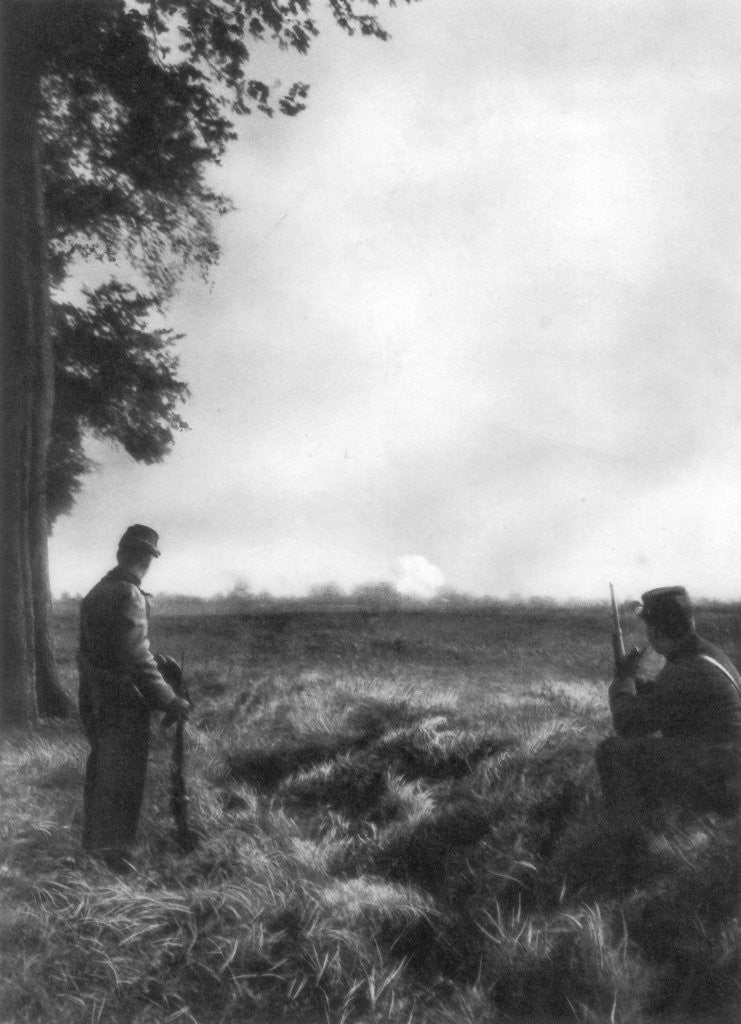 Detail of French soldiers watching artillery fire, 1st Battle of the Marne, France, 5-12 September 1914 by Anonymous