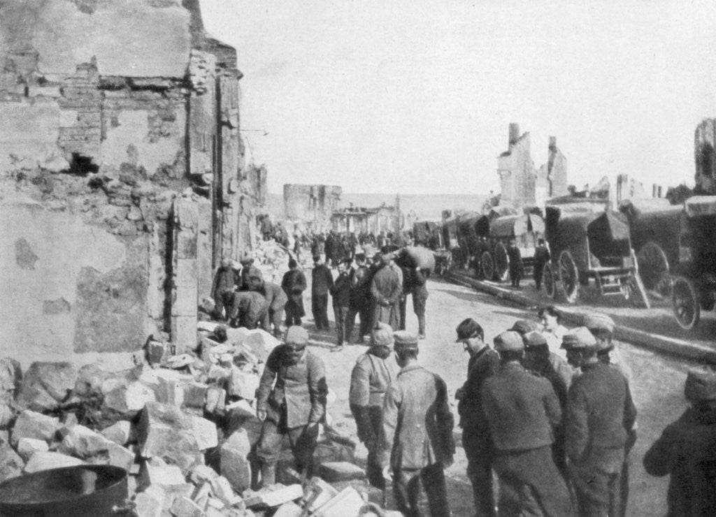 Detail of Captive German prisoners removing debris from the streets of Clermont-en-Argonne, France by Anonymous