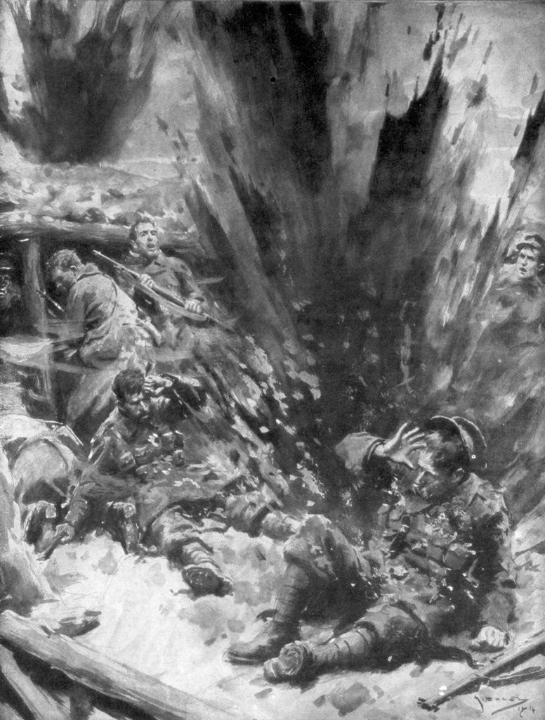 Detail of A German Shell Explodes in a British Trench by Arthur C Michael