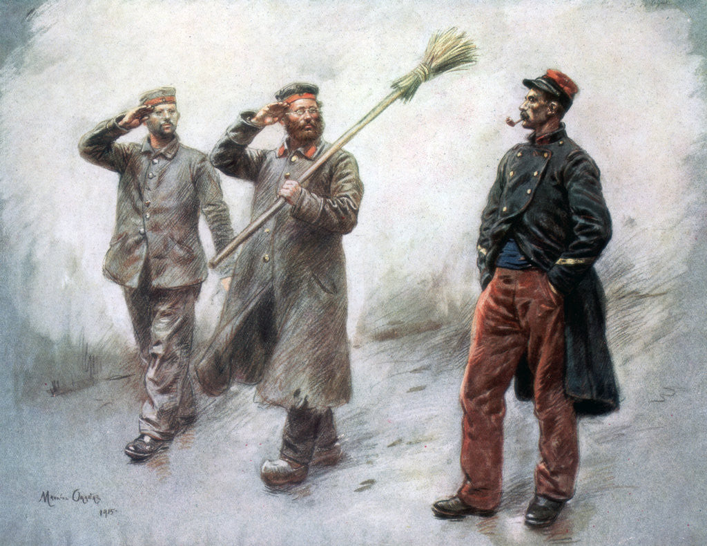 Detail of 'Fatigue Duty at Headquaters', German prisoners in Dinan by Maurice Orange