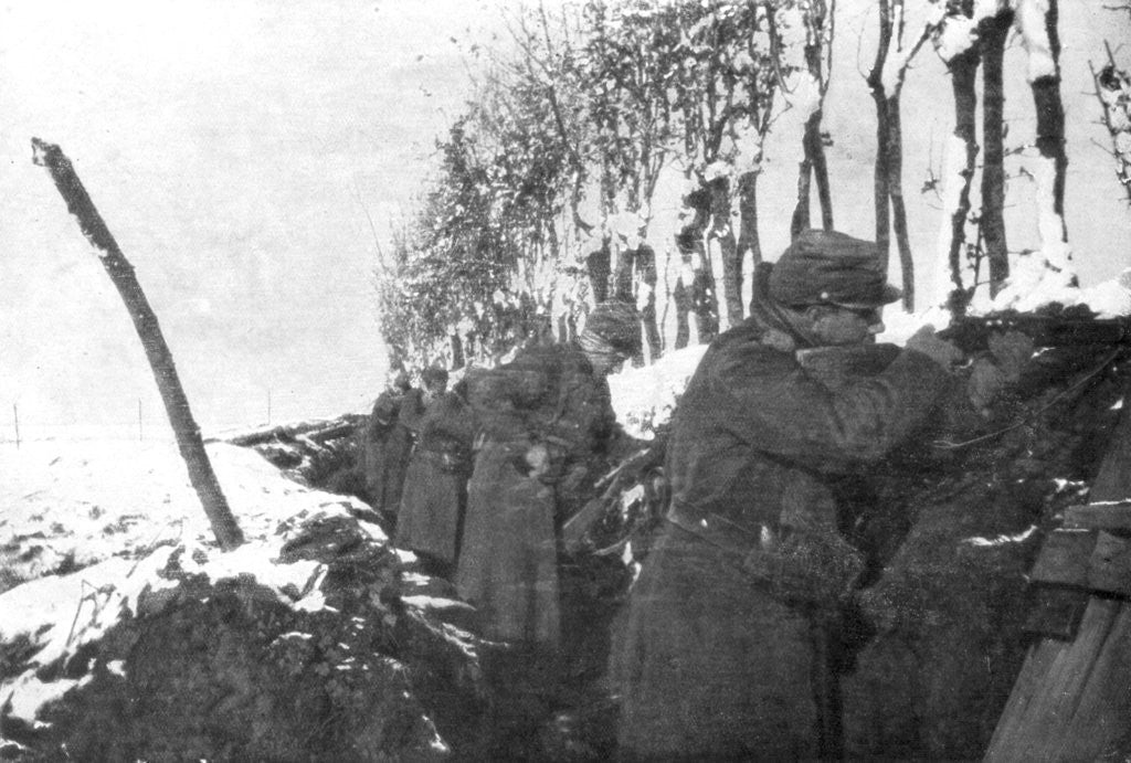 Detail of A trench full of reserve infantry, Pas-de-Calais, France, winter by Anonymous