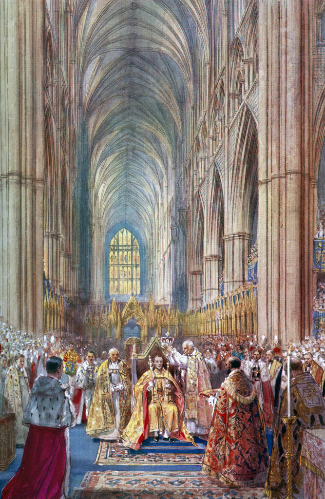 Detail of 'The Act of Crowning', George VI's coronation ceremony, Westminster Abbey, London by Henry Charles Brewer