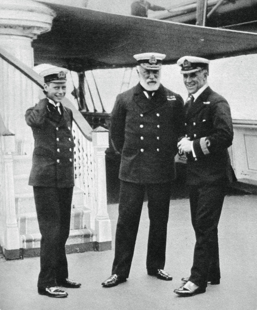 Detail of Navy cadet Prince Albert with Admiral Sir Lewis Beaumont by Anonymous