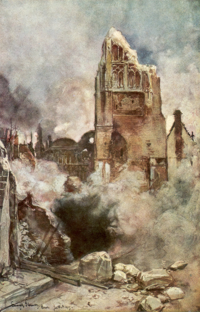 Detail of Bombardment of the Belfry by Francois Flameng