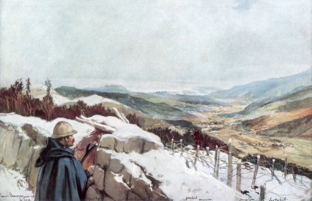 Detail of 'Trenches Overlooking the Munster Valley with the Rhine in the Distance', January 1916 by Francois Flameng