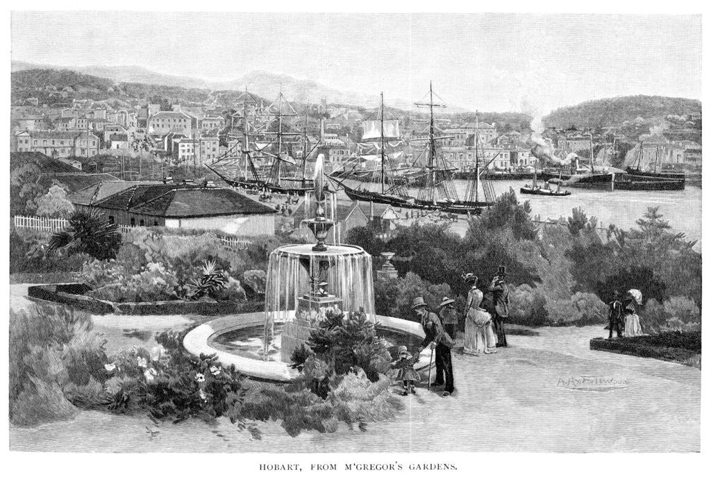 Detail of Hobart from McGregor's Gardens, Tasmania, Australia by Albert Henry Fullwood