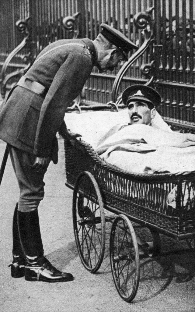 Detail of George V with a wounded soldier, 7th Battalion Sherwood Foresters, March 1918 by Anonymous