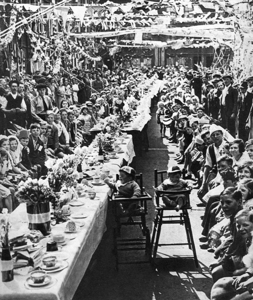 Detail of Jubilee tea party for children in Orville Road, Battersea, London by Anonymous