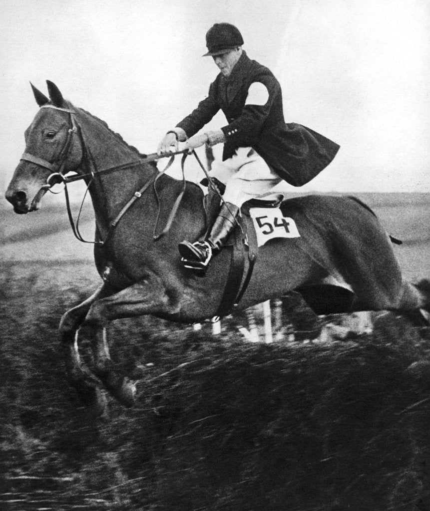 Detail of The Prince of Wales taking a fence in the bridge of Guards Challenge Cup race by Anonymous