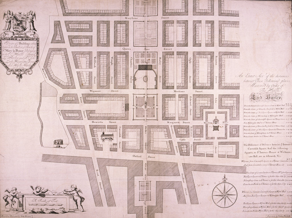 Detail of Plan of the area north of Oxford Street, London by John Prince