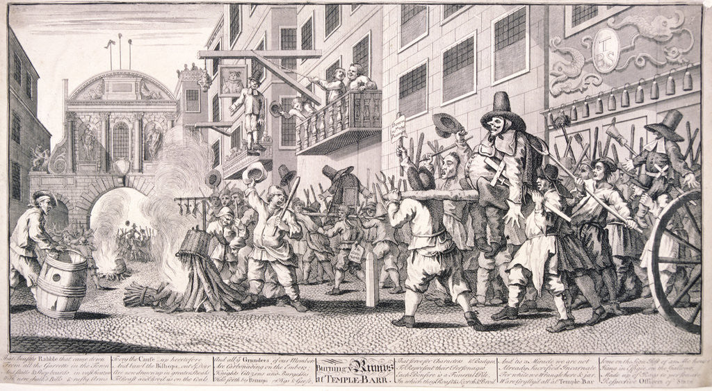 Detail of Burning the rumps at Temple Bar, London by William Hogarth